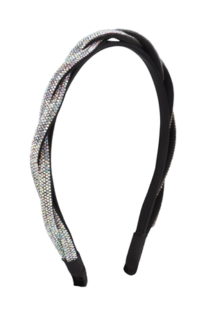 S23-9-3-WCH1031AB - BRAIDED SHINY RHINESTONE HEADBAND-AB/6PCS