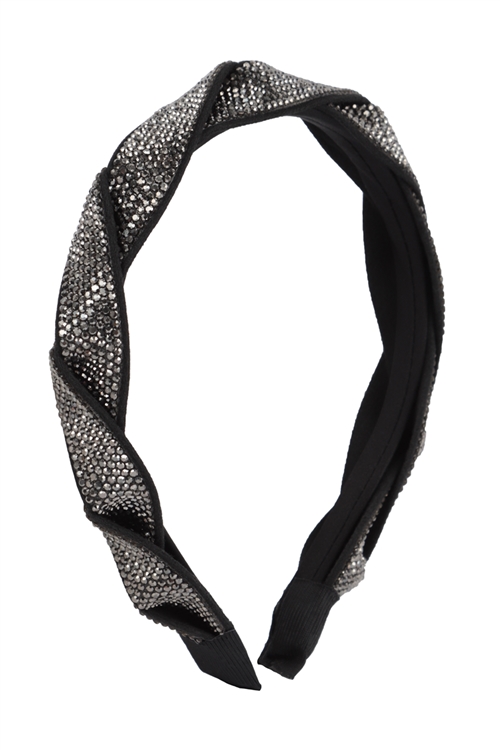 S25-8-4-WCH1032BK - SHINY RHINESTONE BRAIDED HEADBAND-BLACK/6PCS