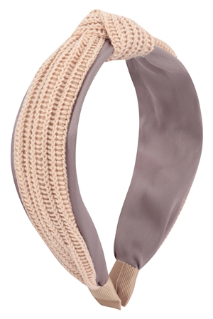 S18-9-5-WCH1035BG - KNITTED KNOT HEADBAND HAIR ACCESORIES-BEIGE/6PCS