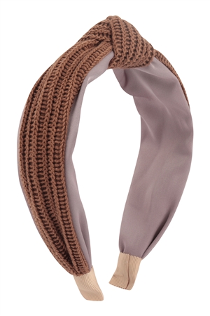 S18-9-5-WCH1035BR - KNITTED KNOT HEADBAND HAIR ACCESORIES-BROWN/6PCS