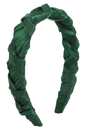 S2-9-2-WCH1036GR - BRAIDED KNOT LEATHER HEADBAND HAIR ACCESORIES-GREEN/6PCS