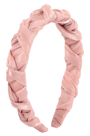 S18-9-4-WCH1036PK - BRAIDED KNOT LEATHER HEADBAND HAIR ACCESORIES-PINK/6PCS