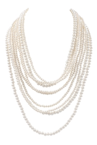 S19-10-1-WCN1070 - MULTI LAYER PEARL BEADS STATEMENT NECKLACE-CREAM/6PCS