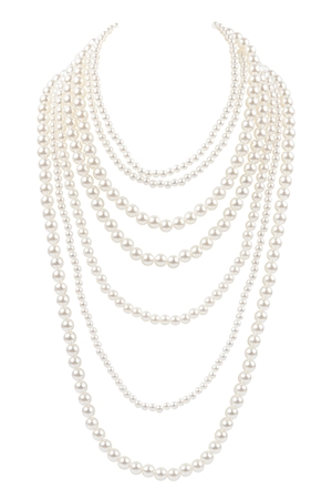 S2-4-1-WCN1071 - LAYERED PEARL BEADS NECKLACE-CREAM/6PCS