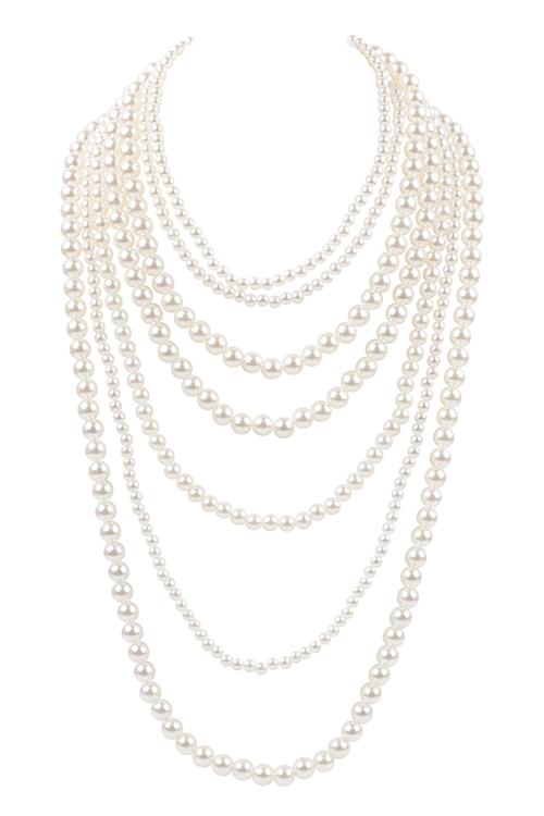 S2-4-1-WCN1071 - LAYERED PEARL BEADS NECKLACE-CREAM/6PCS