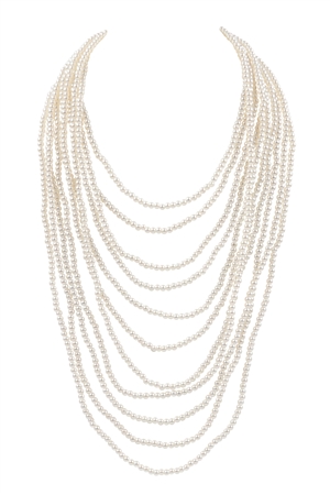 S20-9-1-WCN1072 - MULTI LAYER PEARL BEADS STATEMENT NECKLACE-CREAM/6PCS