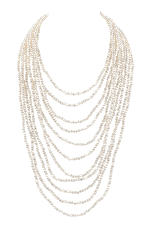 S24-3-3-WCN1072 - MULTI LAYER PEARL BEADS STATEMENT NECKLACE-CREAM/6PCS