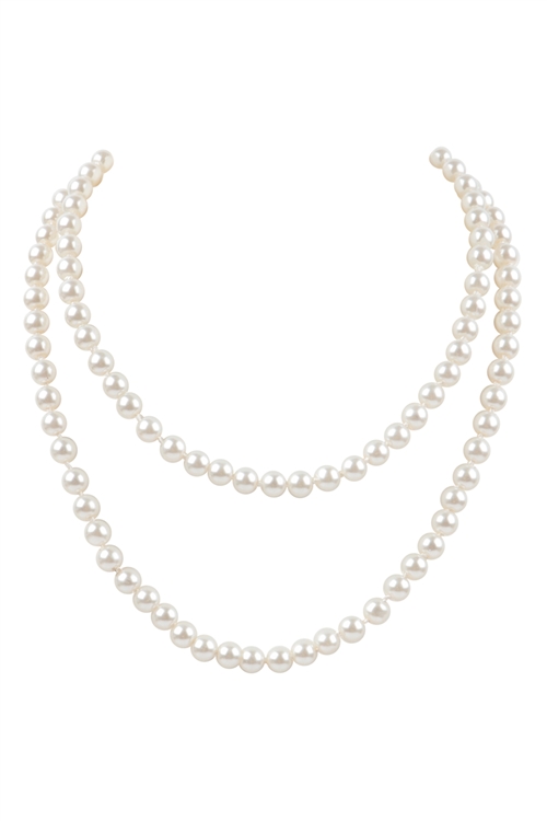 S24-3-3-WCN1073 - 2 LINE PEARL BEADS SHORT NECKLACE-CREAM/6PCS