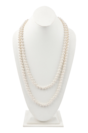 S19-11-1-WCN1075 - 2 LINE PEARL BEADS LONG NECKLACE-CREAM/6PCS
