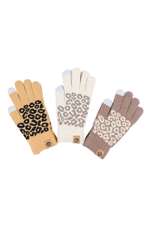 S26-8-1-WG-606 - WINTER GLOVES LEOPARD KNIT SMART TOUCH ASSORTED SET/12PCS