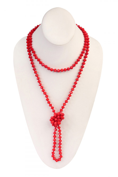 SA4-3-4-WHDN2209RD RED 60" LONG KNOTTED GLASS BEADS NECKLACE/6PCS