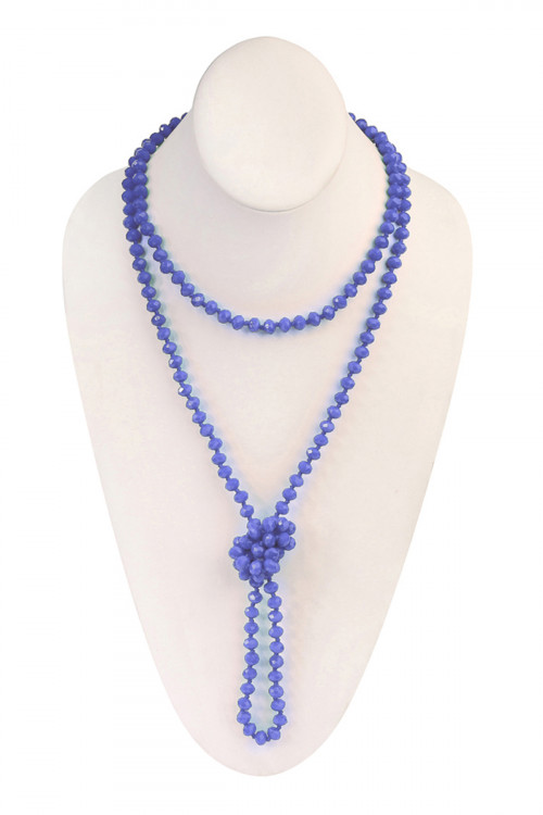 S19-7-1-WHDN2209SP SAPPHIRE 60" LONG KNOTTED GLASS BEADS NECKLACE/6PCS