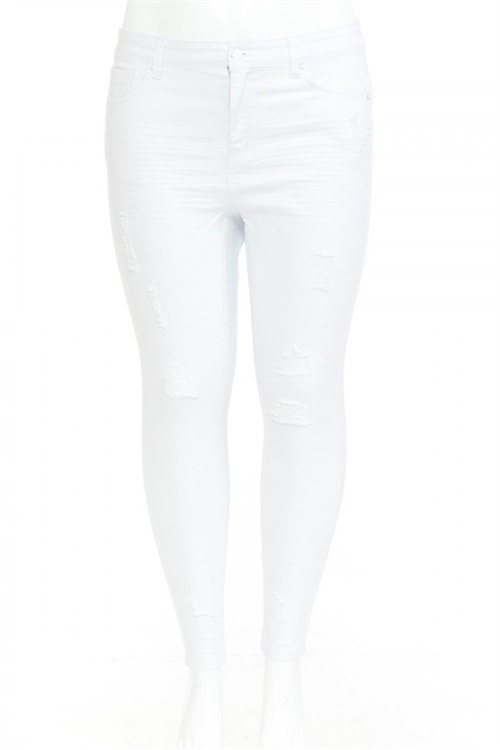 S33-1-1-WJ-90174XL-WT - PLUS SIZE PUSH-UP HIGH-RISE DESTRUCTED SKINNY IN TRUE STRETCH FABRIC- WHITE 4-4-3-1