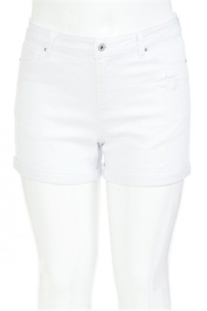 S33-1-1-WJ-90207XL-WT - PLUS SIZE HIGH WAIST ROLLED CUFF SHORTS- WHITE 2-2-2