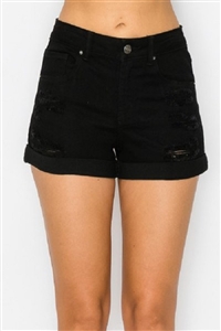 S33-1-1-WJ-90233-BK - VINTAGE SHORTS WITH DESTRUCTION- BLACK-2-2-2