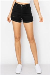 S33-1-1-WJ-90307-BK - MID RISE DESTROYED DENIM SHORTS- BLACK-2-2-2