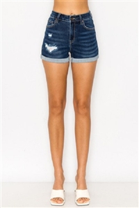 S33-1-1-WJ-90307-DK - MID RISE DESTROYED DENIM SHORTS- DARK-2-2-2