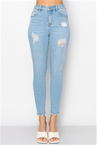 S16-3-3-WJ-90316-LT-2 - BASIC HIGH RISE SKINNY COMBINED SIZE DENIM PANTS WITH DISTRESSED- LIGHT 4-4-4