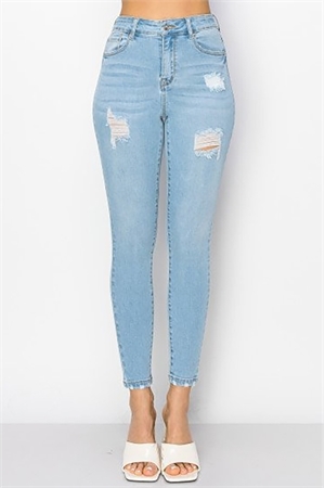 S16-3-3-WJ-90316-LT-2 - BASIC HIGH RISE SKINNY COMBINED SIZE DENIM PANTS WITH DISTRESSED- LIGHT 4-4-4