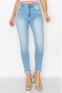 S33-1-1-WJ-90318-LT - RAYON HIGH RISE SKINNY DENIM PANTS WITH ROLLED CUFF- LIGHT 1-1-2-2-3-2-2-2
