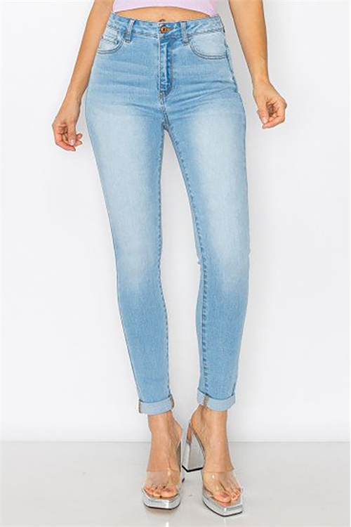 S33-1-1-WJ-90318-LT - RAYON HIGH RISE SKINNY DENIM PANTS WITH ROLLED CUFF- LIGHT 1-1-2-2-3-2-2-2