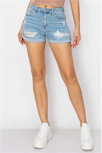 S33-1-1-WJ-90320-LT - DISTRESSED SHORTS WITH ROLLED CUFFS- LIGHT 2-2-2