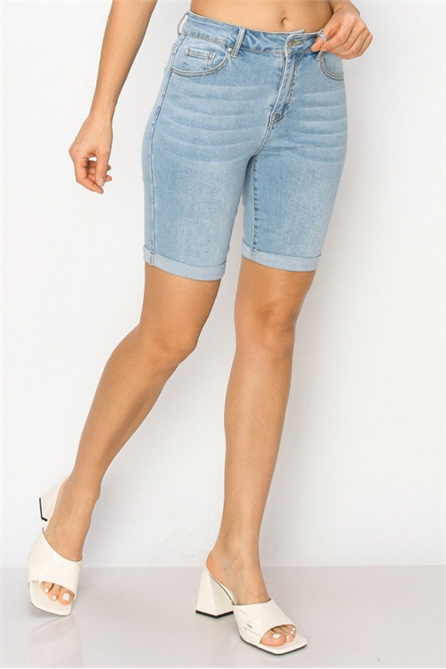 S33-1-1-WJ-90321-LT - COMBINED SIZE BASIC BERMUDA DENIM SHORTS WITH ROLLED CUFFS STRETCH FOR DAYS- LIGHT 2-2-2