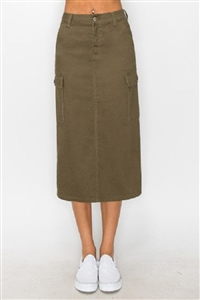 S33-1-1-WJ-90351-MILGN - CARGO POCKET TWILL MAXI SKIRT- MILITARY GREEN-2-2-2