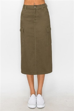 S33-1-1-WJ-90351-MILGN - CARGO POCKET TWILL MAXI SKIRT- MILITARY GREEN-2-2-2