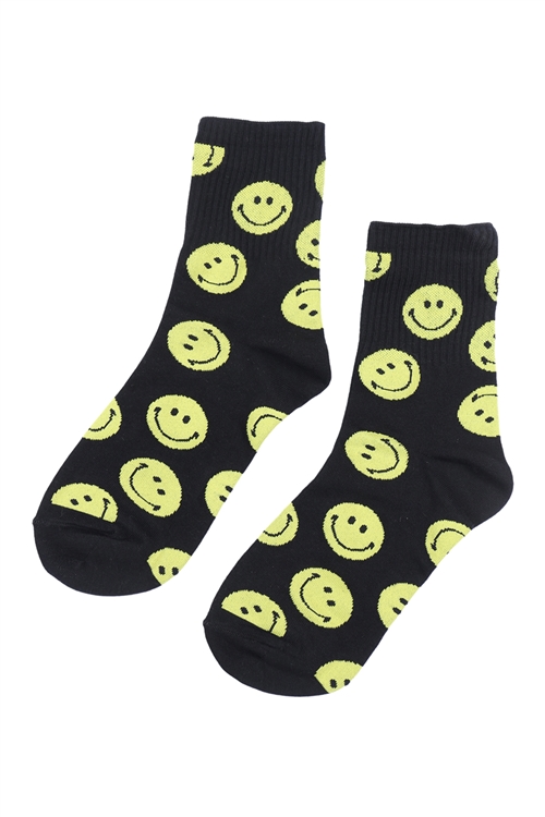 S23-7-5-WL215-3 - WOMEN LONG SMILE PATTERN 10 PAIR PER PACK - BLACK/10PCS