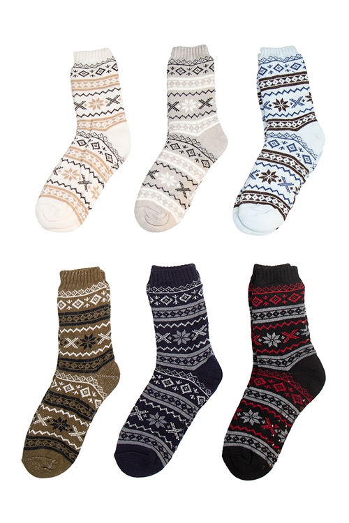 S18-7-2-WS108 - COZY CREW THERMAL NON SKID CHRISTMAS WINTER ASSORTED SOCKS SET/12PCS