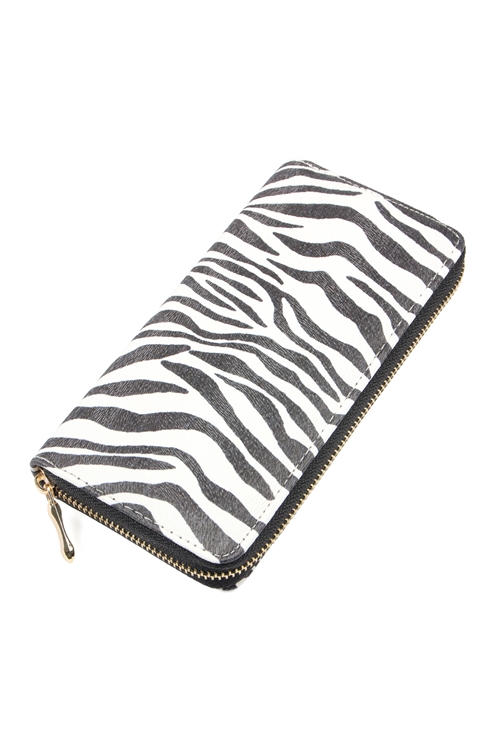 S21-11-4-WT377X141 - LEATHER ZIBRA ZIPPER WALLET - WHITE/1PC