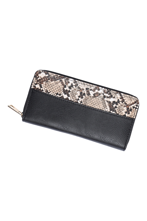 S17-11-2-WT377X217 - SNAKE SKIN LEATHER ZIPPER WALLET - WHITE/1PC