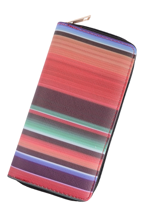 S21-10-1-WT377X278 - MULTICOLOR STRIPE LEATHER ZIPPER WALLET/1PC