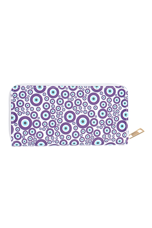 S18-6-2-WT377X288 - EVIL EYE PRINT LEATHER ZIPPER WALLET - SAPPHIRE BLUE/1PC