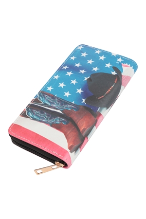 S21-12-1-WT377X312 - USA FLAG WESTERN PRINT ZIPPER WALLET-MULTICOLOR/1PC