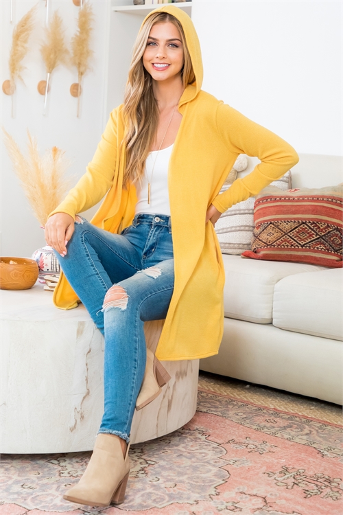 S11-7-4-YMC30001-LTMU-1 - LONG SLEEVE OPEN FRONT HOODIE CARDIGAN- LIGHT MUSTARD 0-3-0-0