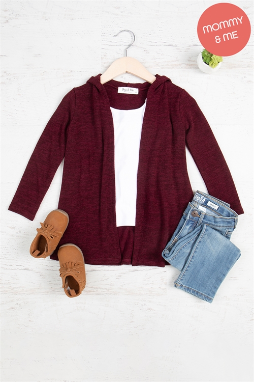 S10-20-4-YMC30001TK-BU-1 - LONG SLEEVE OPEN FRONT HOODIE CARDIGAN- BURGUNDY 3-1-1-1-0-0-0-0