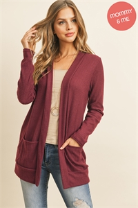 S11-2-2-YMC30002V-BU - COZY WAFFLE POCKET CARDIGAN - BURGUNDY 1-2-2-1