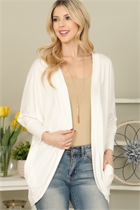 S16-7-2-YMC30006V-IV - SOLID DOLMAN SLEEVE OPEN CARDIGAN WITH SIDE POCKET- IVORY 1-1-1-1