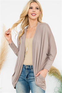 S10-13-1-YMC30006V-MC - SOLID DOLMAN SLEEVE OPEN CARDIGAN WITH SIDE POCKET- MOCHA 1-1-1-1