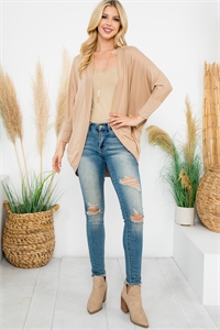 S10-2-3-YMC30006V-TPR - SOLID DOLMAN SLEEVE OPEN CARDIGAN WITH SIDE POCKET- TAUPE R 1-1-1-1