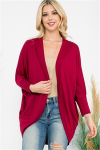 S10-2-3-YMC30006V-WN - SOLID DOLMAN SLEEVE OPEN CARDIGAN WITH SIDE POCKET- WINE 1-1-1-1