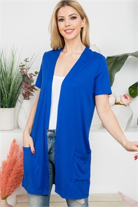 S11-5-1-YMC30008V-BLRYL - SHORT SLEEVE OPEN FRONT SOLID CARDIGAN- BLUE ROYAL 1-2-2-2