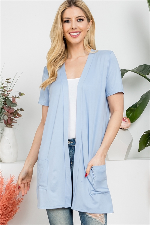 S10-9-4-YMC30008V-BLSP - SHORT SLEEVE OPEN FRONT SOLID CARDIGAN- BLUE SPRING 1-2-2-2