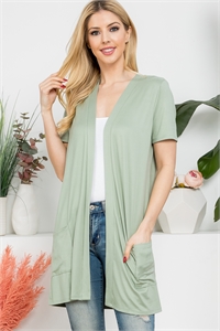 S10-19-3-YMC30008V-SG - SHORT SLEEVE OPEN FRONT SOLID CARDIGAN- SAGE 1-2-2-2