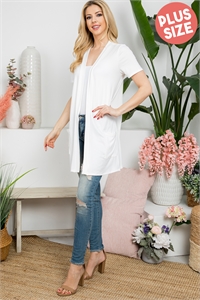 S10-1-2-YMC30008X-IV - PLUS SIZE SHORT SLEEVE OPEN FRONT SOLID CARDIGAN- IVORY 3-2-1