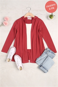 S12-7-3-YMC30009TKV-MAR - KIDS LONG SLEEVE OPEN FRONT FRENCH TERRY HOODIE CARDIGAN- MARSALA 1-1-1-1-1-1-1-1