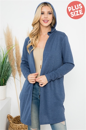 S13-3-2-YMC30009XV-HNV - PLUS SIZE LONG SLEEVE OPEN FRONT FRENCH TERRY HOODIE CARDIGAN- H. NAVY 3-2-1