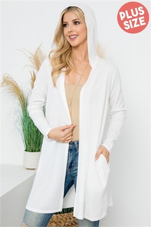 S14-1-3-YMC30009XV-IV - PLUS SIZE LONG SLEEVE OPEN FRONT FRENCH TERRY HOODIE CARDIGAN- IVORY 3-2-1